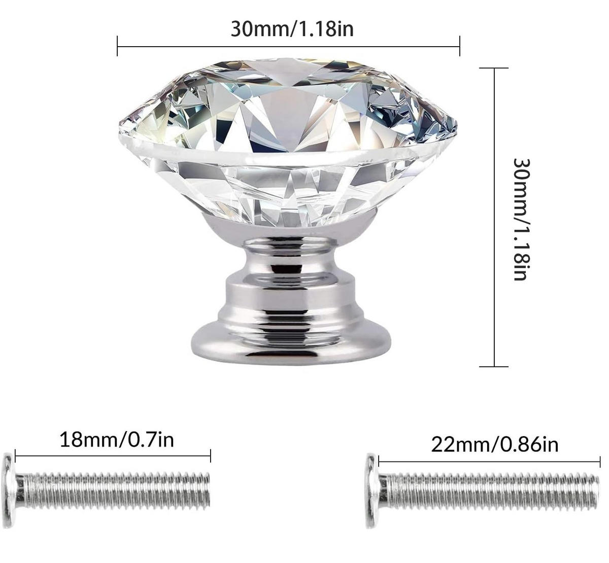 SCHRANKKNOPF Kristall 16er-Set 30 mm - Transparent, Metall (1.6/3/0.3cm)