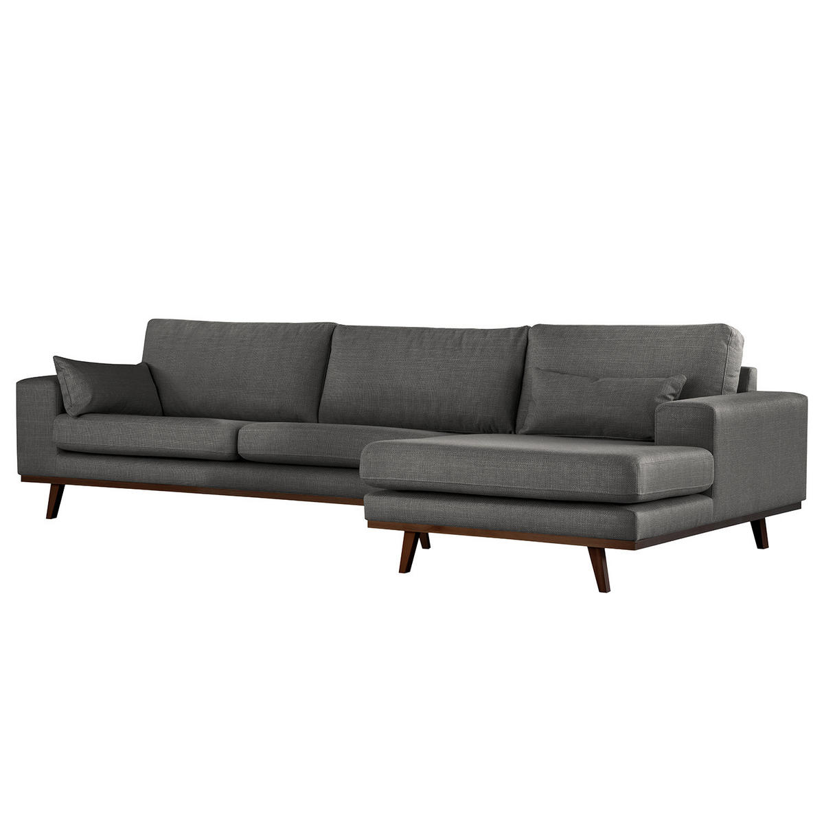 ECKSOFA mit Longchair - Dunkelgrau/Buchefarben, Buchenholz/Textil (281/153cm) - home24