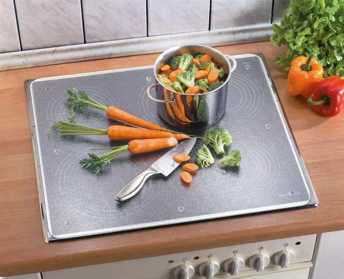 GLASSCHUTZPLATTE Universal-Schneidebrett - 3 in 1 56/50 cm - Transparent, Glas (50/56cm) - Wenko
