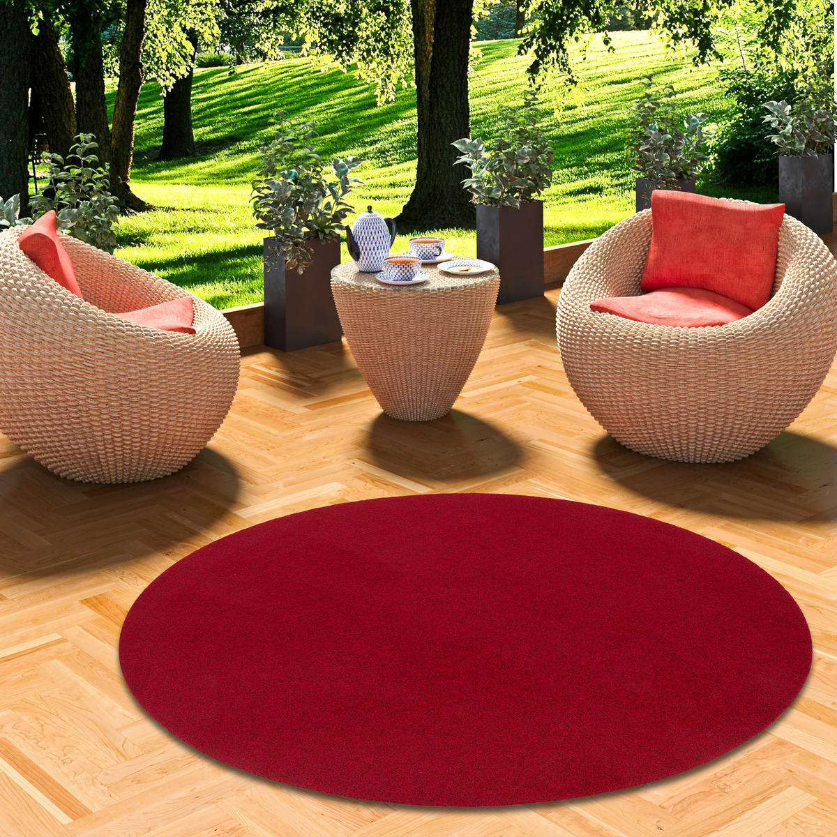 KUNSTRASEN RASENTEPPICH MIT NOPPEN KINGSTON RUND - Rot, Textil (133/133cm) - Snapstyle