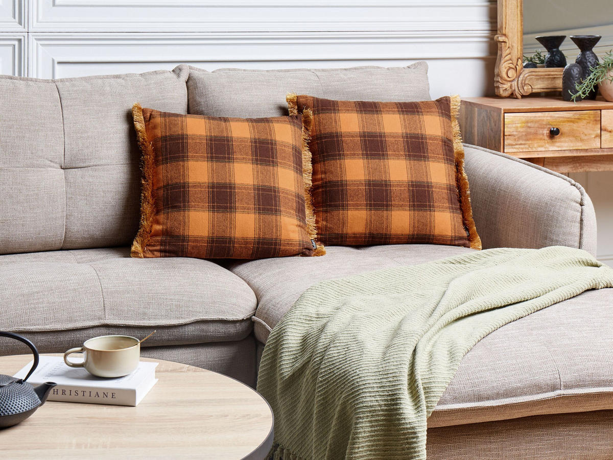 DEKOKISSEN 2er-Set Orange 45/45 cm Barja - Schwarz/Orange, Textil (45/45cm) - Beliani