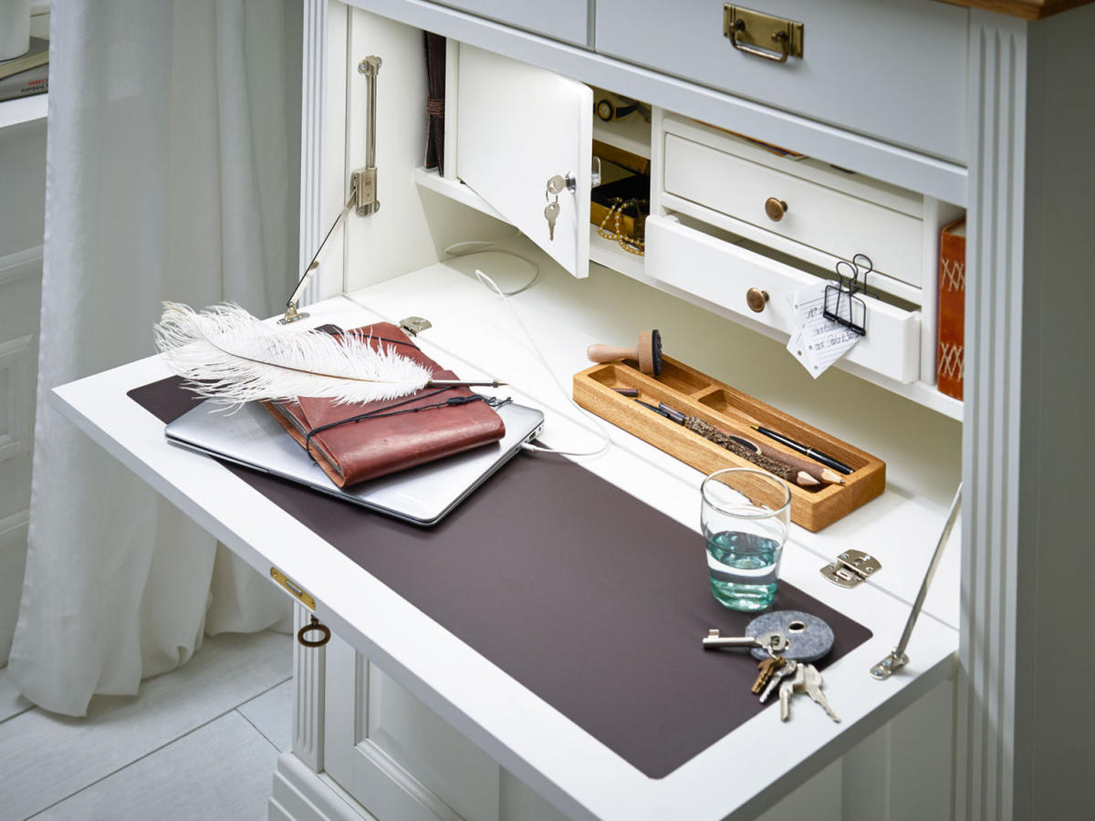 SEKRETÄR Büroschrank Novara - Weiß/Braun, Holz (45/111/133cm) - Casamia Massive Möbel