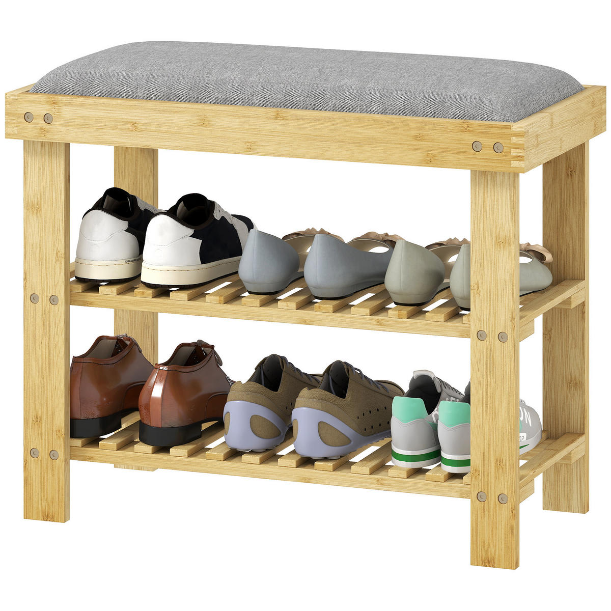 SCHUHBANK Natur und Grau 60/29/49 cm - Grau, Holz (60/49/29cm) - PANGIVO