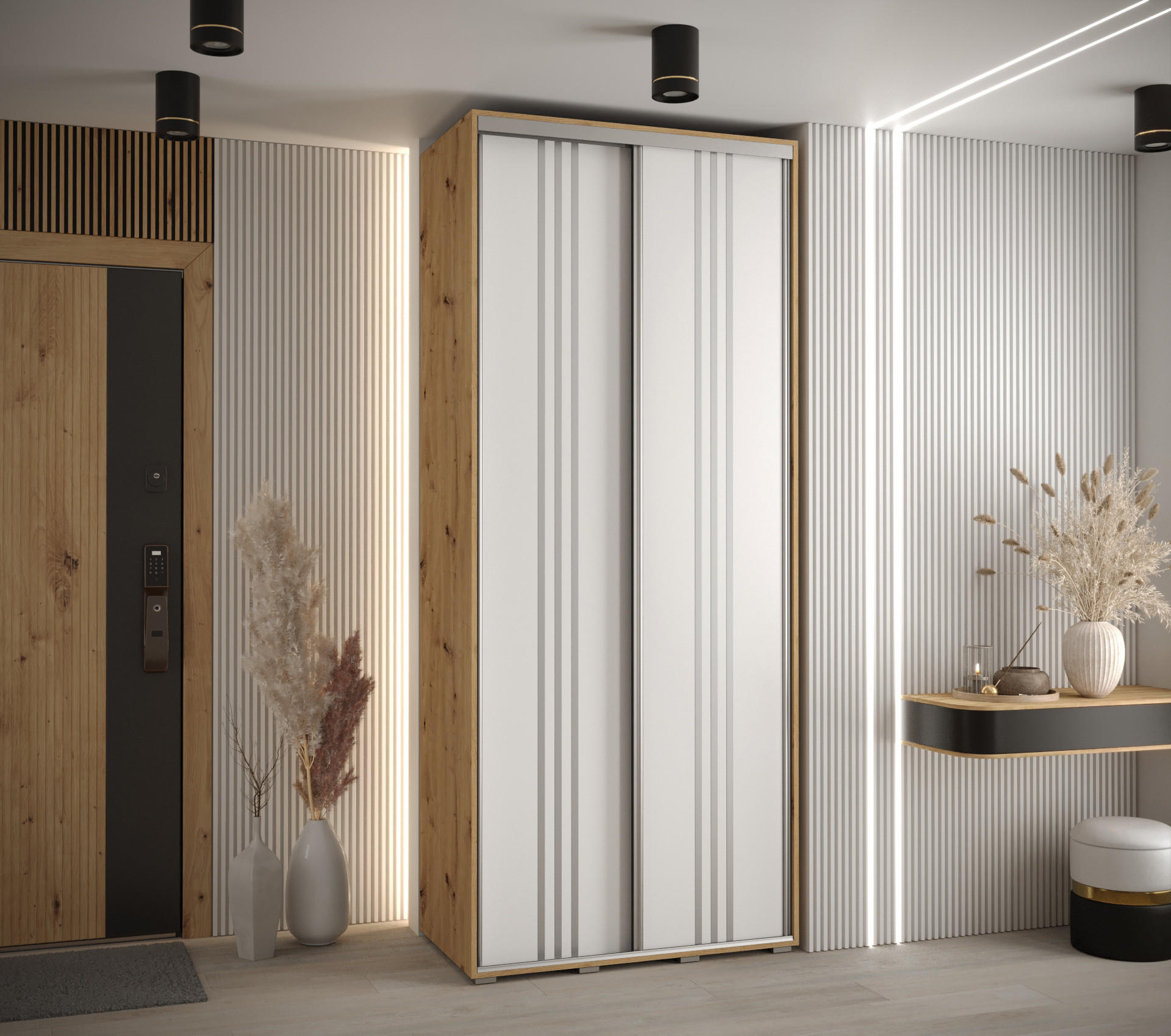 SCHWEBETÜRENSCHRANK 235,2/120/60 2-türig - Silberfarben/Weiß, Holz/Metall (120/235/60cm) - Abiks Möbel