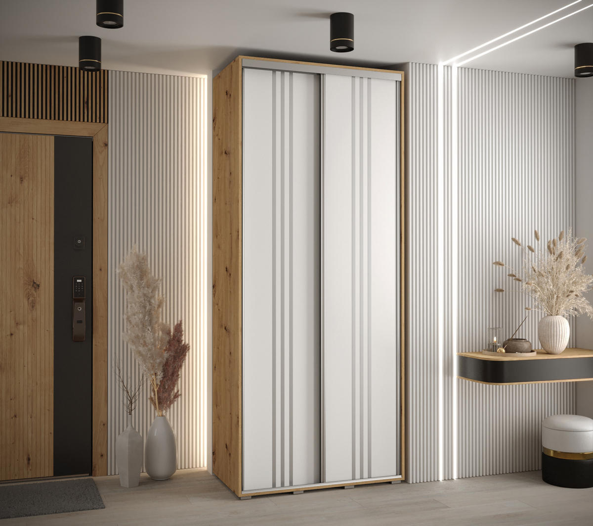 SCHWEBETÜRENSCHRANK 235,2/100/45 2-türig - Silberfarben/Weiß, Holz/Metall (100/235/45cm) - Abiks Möbel