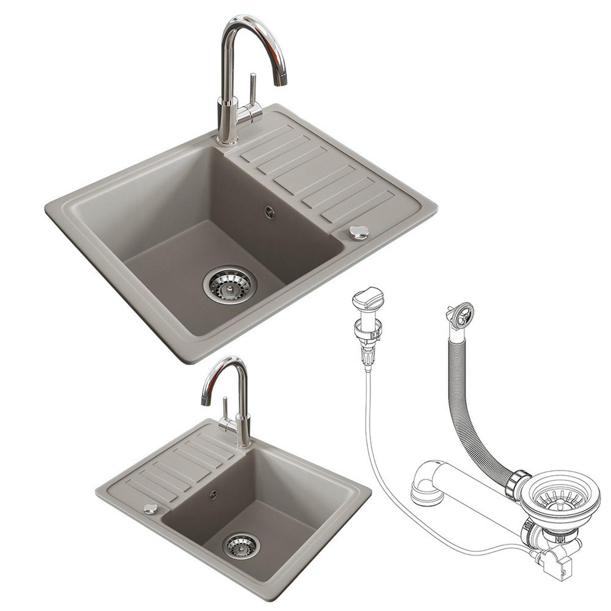 SPÜLBECKEN Beige 57.5 x 46 cm mit Trockenplatz - Beige, Keramik (57.5/19/46cm) - Bergstroem