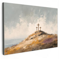 SLIKA NA PLATNU Tri križa 90x60 cm - svijetlo siva, tekstil (90/60cm) - MuchoWow