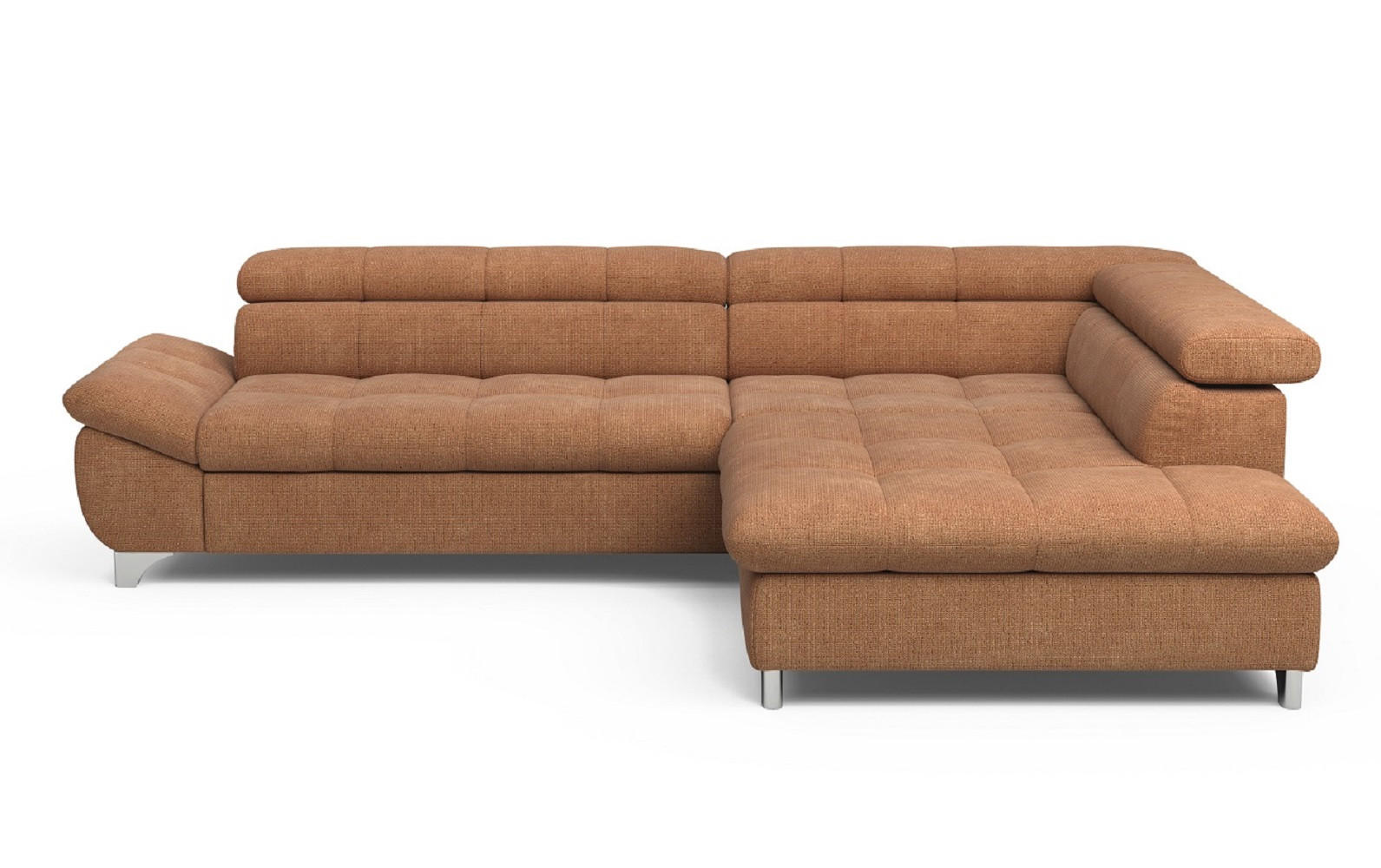 ECKSOFA mit Schlaffunktion und verstellbare Kopflehnen - Cognac/Silberfarben, Textil/Metall (234/312cm) - Cotta