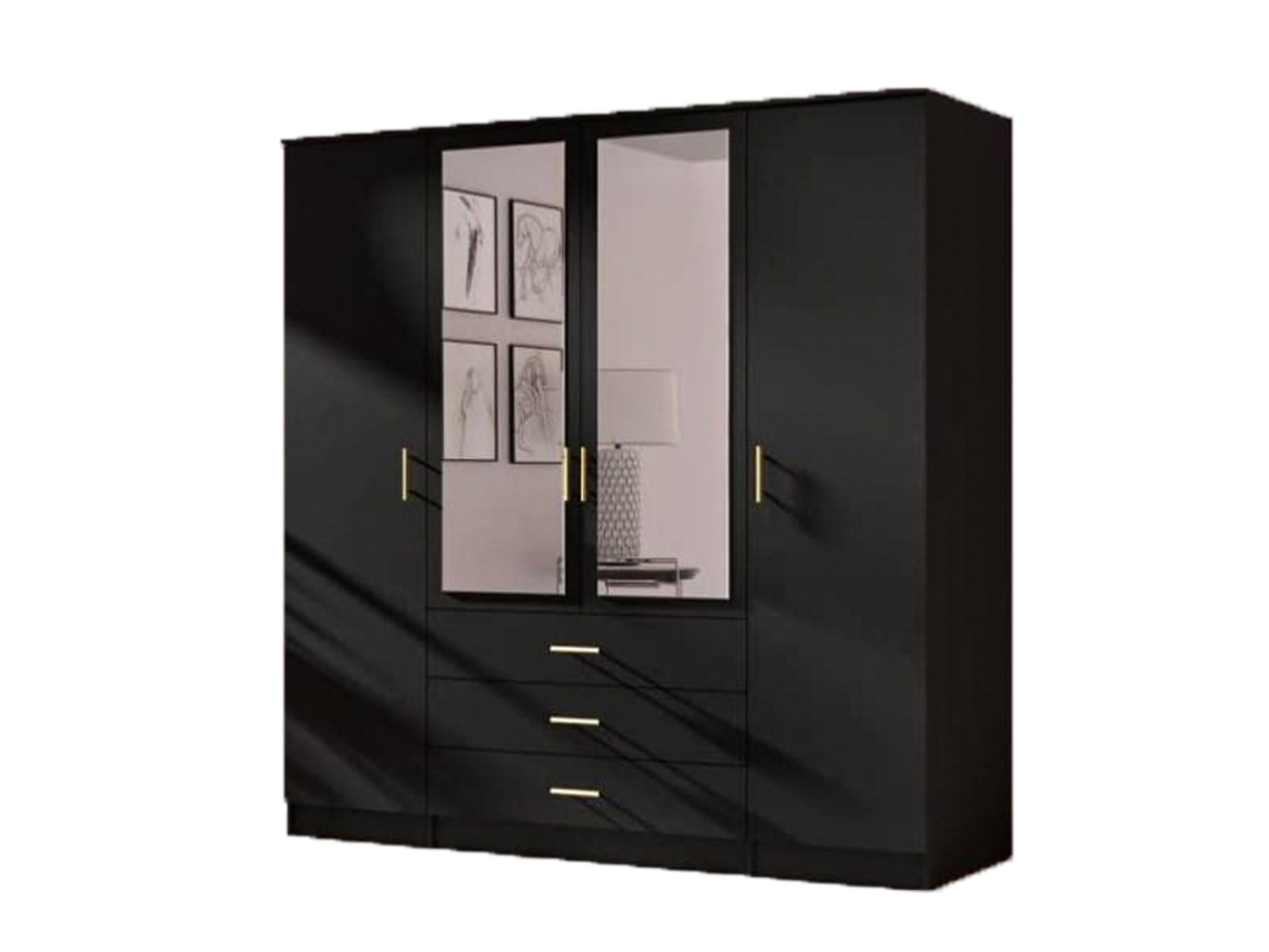 DREHTÜRENSCHRANK - LIMON 4D - Schwarz - Schwarz, Holzwerkstoff/Metall (200/210/64cm) - Möblo