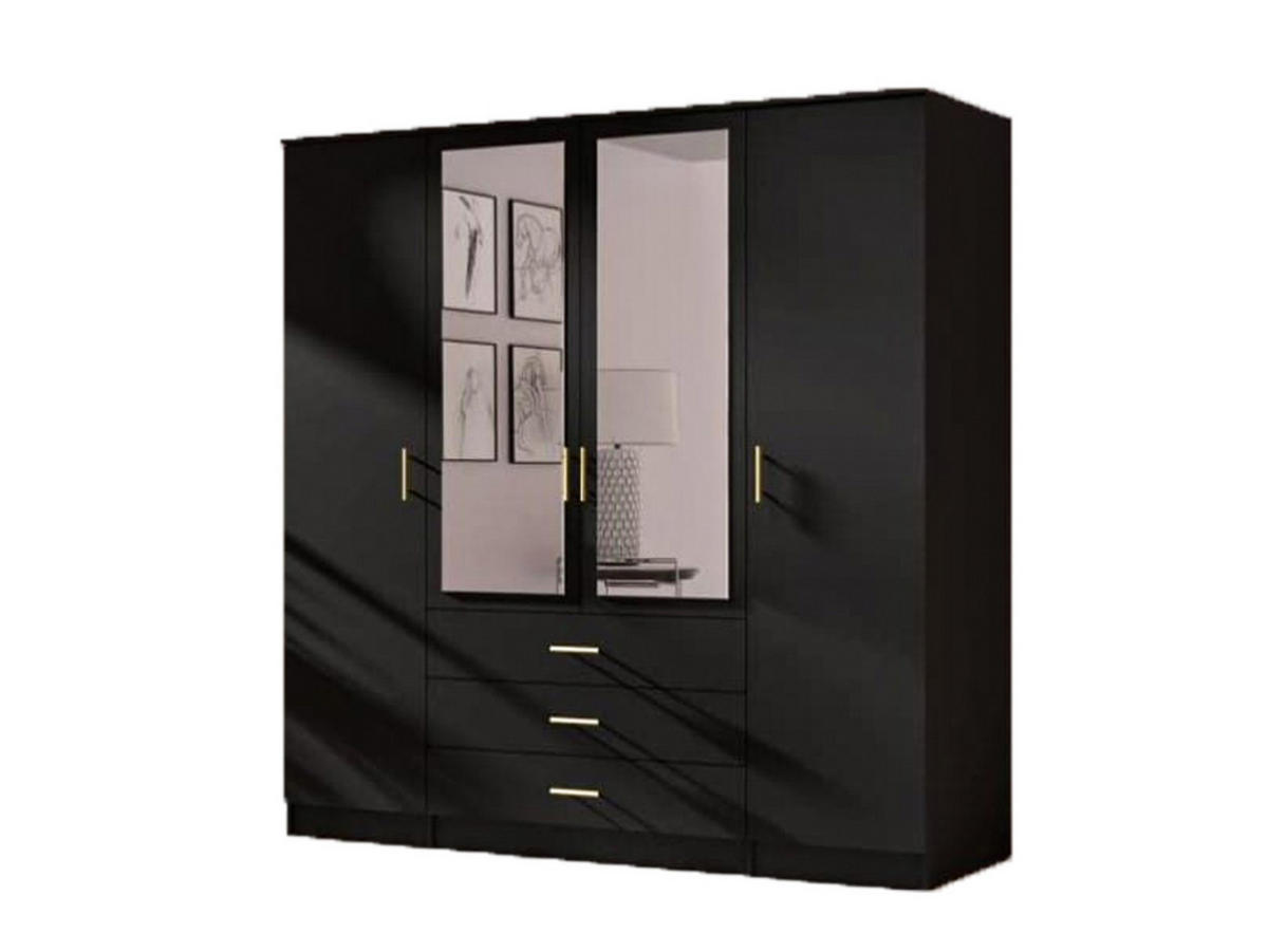 DREHTÜRENSCHRANK - LIMON 4D - Schwarz - Schwarz, Holzwerkstoff/Metall (200/210/64cm) - Möblo