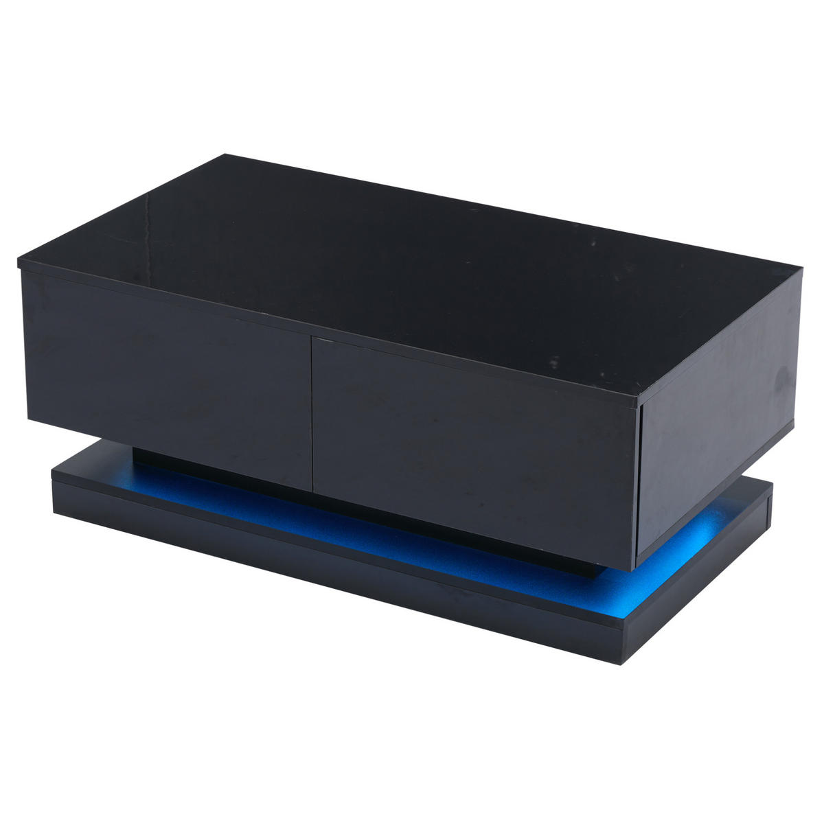 COUCHTISCH 90/50/38 cm mit 2 Schubladen, LED-Beleuchtung per App und Hochglanzfront, Schwarz - Schwarz, Holzwerkstoff (90/50/38cm) - Redom