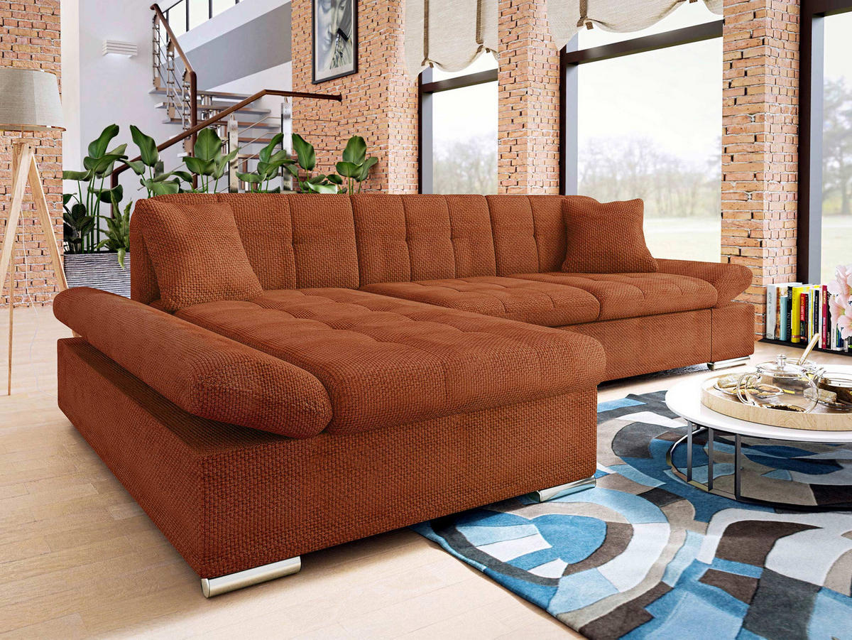 ECKSOFA Malwi, Seite: Links - Dunkelorange, Holz/Textil (278/161cm) - MIRJAN24