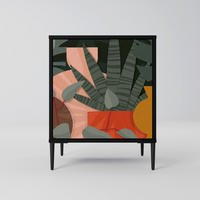 SIDEBOARD TROPICAL COMPOSITION, Schwarz, 57,5x42x72,5 cm, Schwarze Metallfüße - Multicolor/Schwarz, Holzwerkstoff/Metall (57.5/72.5/42cm) - SpaceRebels