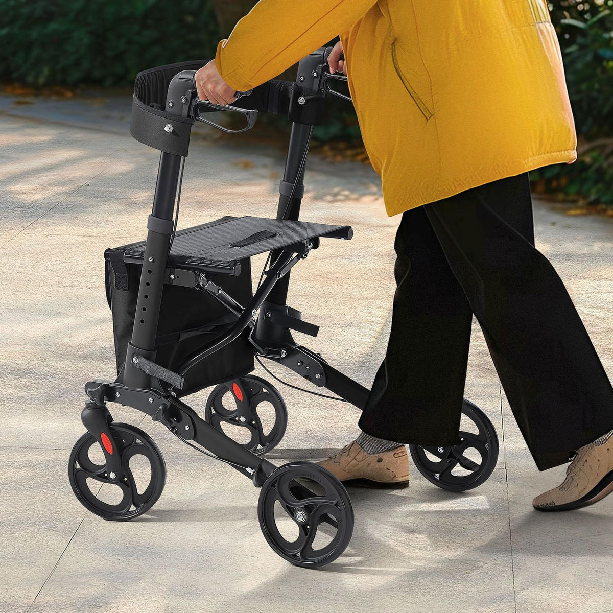 ROLLATOR Vital schwarz klappbar mit Sitzfläche & Einkaufstasche - Schwarz, Metall (63/80/68cm) - Juskys