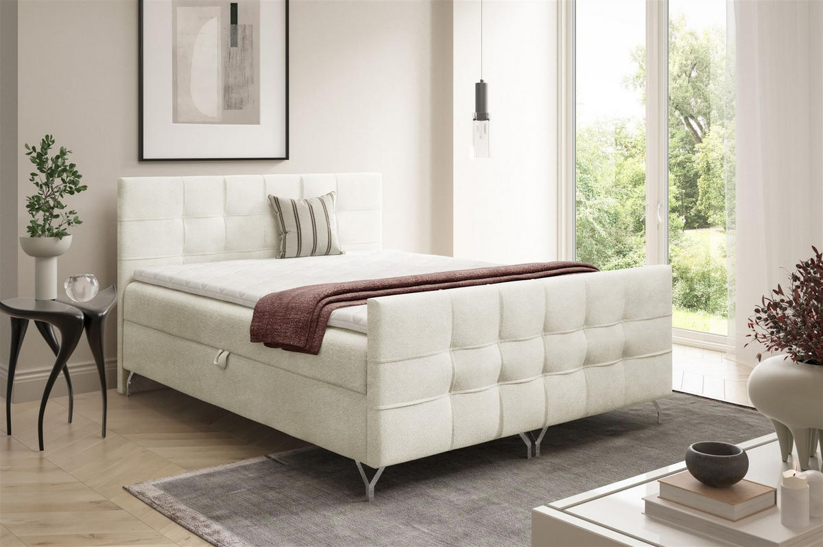 BOXBETT Perla Premium überlänge - Creme, Holzwerkstoff/Textil (200/220cm) - Fun Möbel