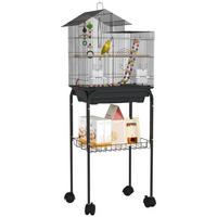 VOGELKÄFIG DE-17843 2 Näpfe & 2 Sitzstangen auf Rollen - Schwarz, Metall (36/120/46cm) - ComfortXL