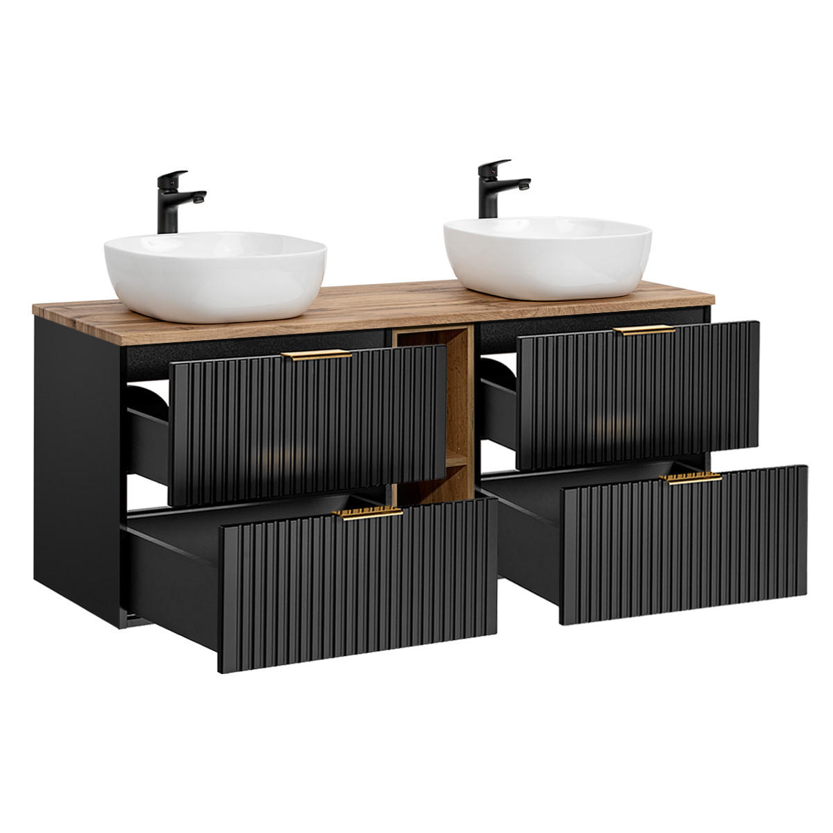 Thumbnail - Petits-meubles Doppelwaschtisch, Schwarz, Holzwerkstoff, 140.8x59x46 cm, Badezimmer, Badezimmerschränke, Waschtischkombi...