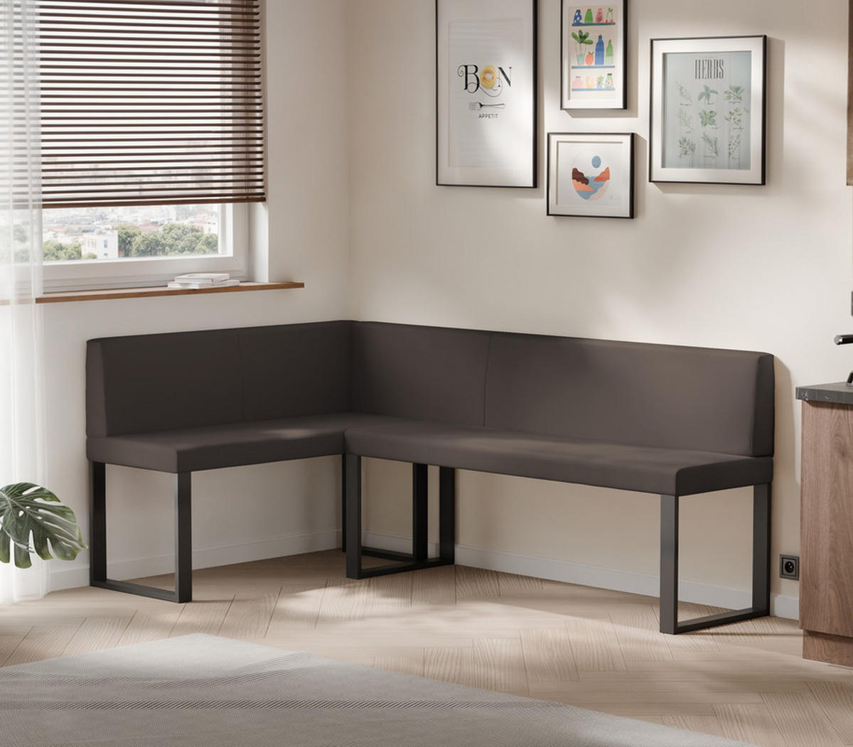 ECKBANK links SANA U Kunstleder glatt, 142/196 cm Braun - Braun, Kunststoff/Textil (142/196cm) - Idohome