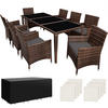 RATTAN SITZGRUPPE Menorca,2 Bezugssets, inklusive Schutzhülle,schwarz/braun - Schwarz/Braun, Kunststoff - tectake