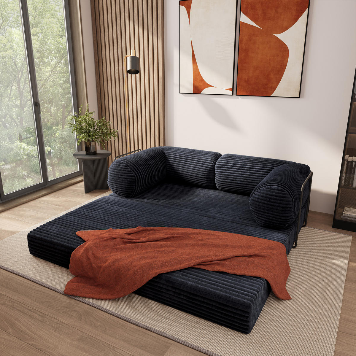 POHOVKA z pěny ALVIO s kovovým rámem Manšestrová látka Černá - černá, textil (170/68/80cm) - MASSENO