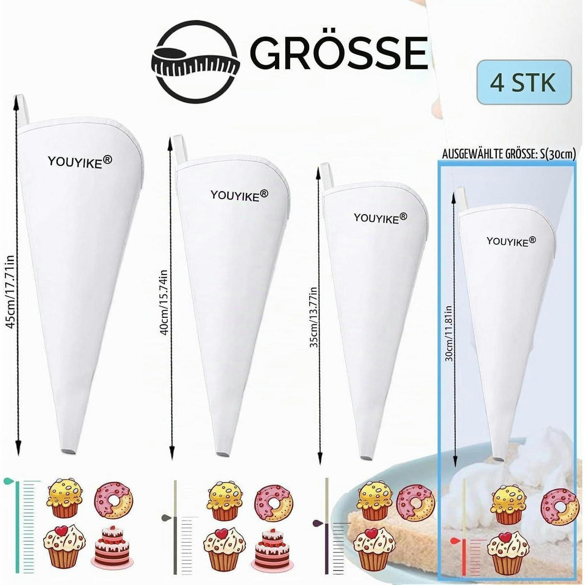 SPRITZBEUTEL 4-teiliges Set Stoff 30-45 cm - Weiß, Textil (45/45/45cm)