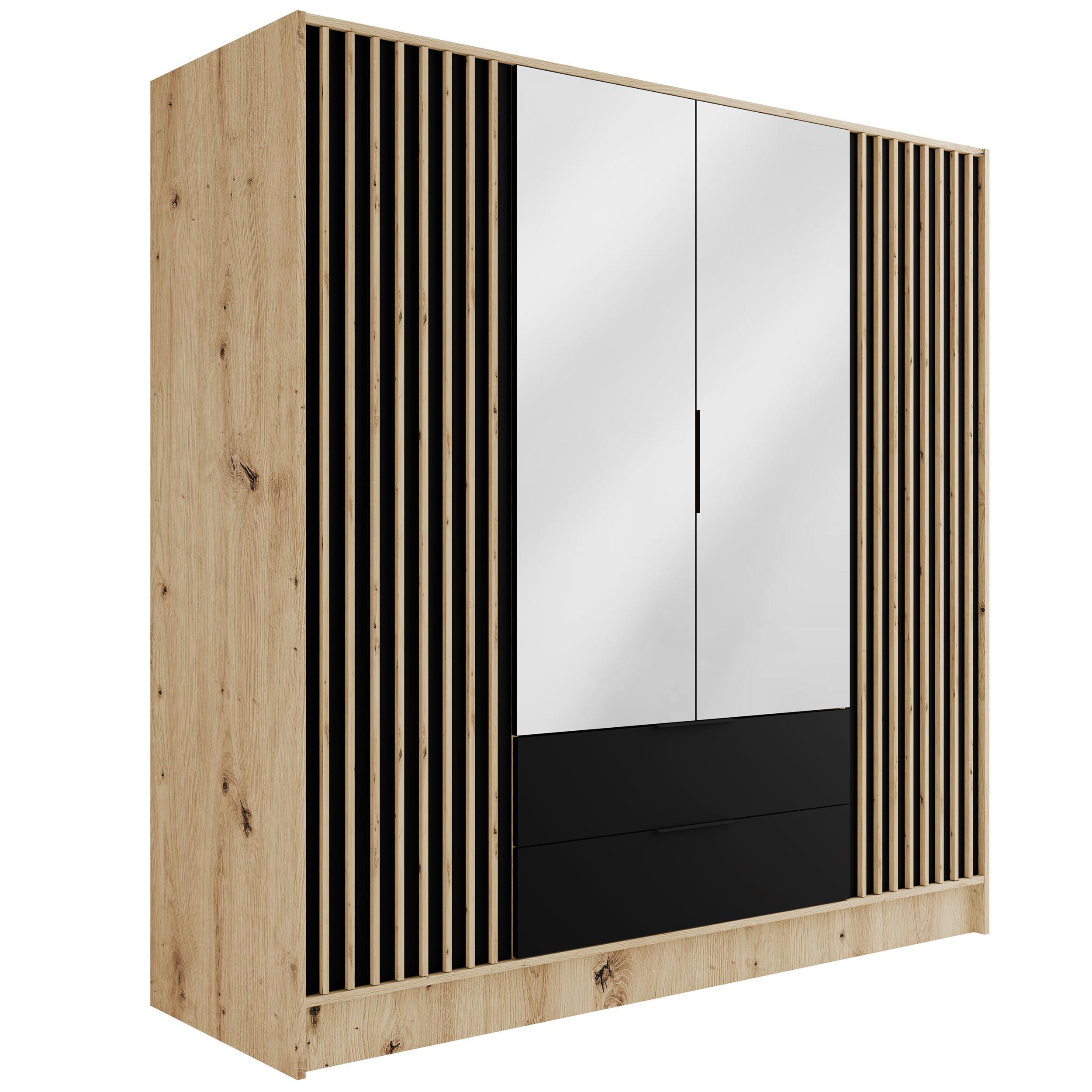 KLEIDERSCHRANK NELIA - 200 cm - Schwarz/Eiche Artisan, Holzwerkstoff (200/200/51cm) - ALTDECOR