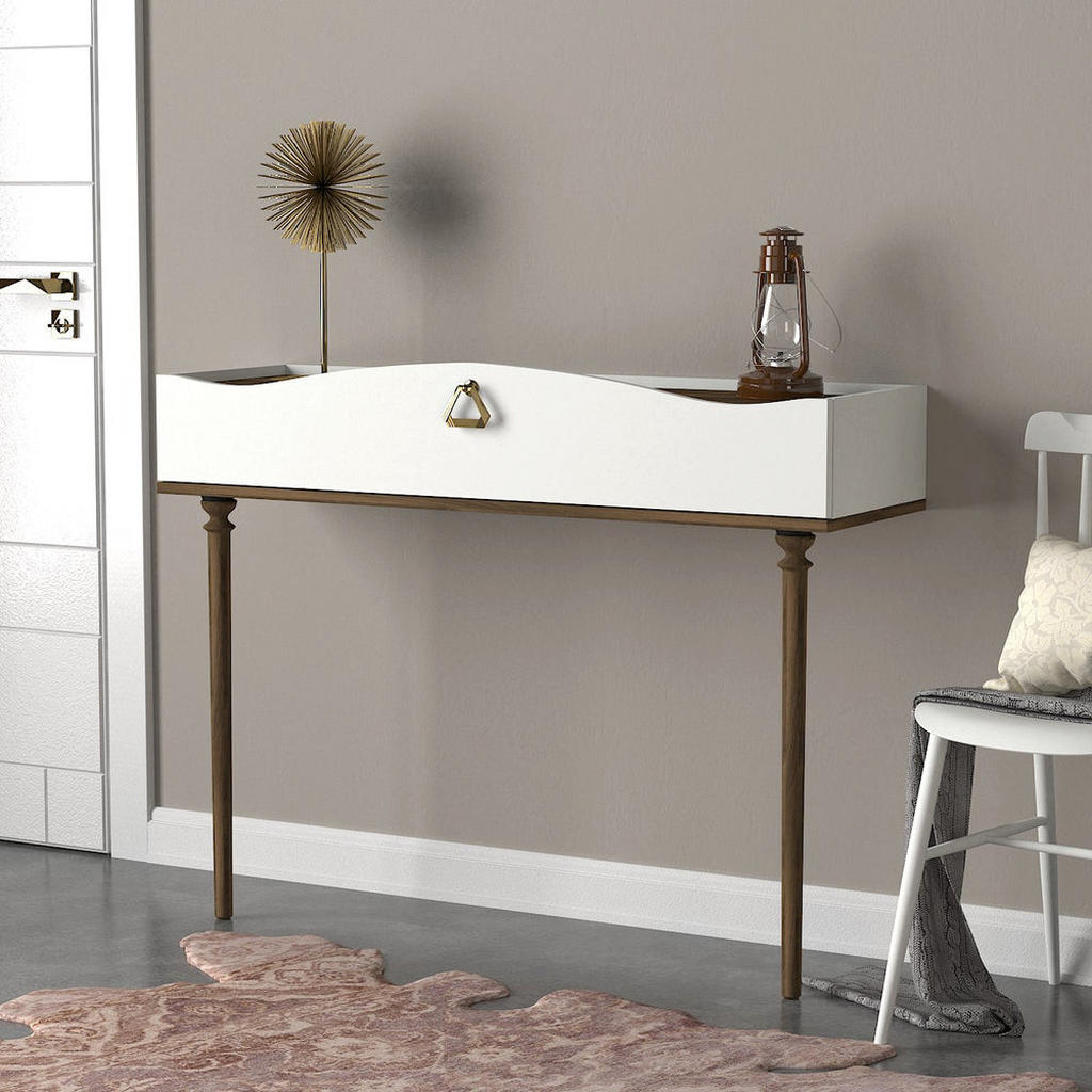 Thumbnail - moebel17 Konsolentisch, Weiß, Walnuss, Holzwerkstoff, Vintage, 1 Schubladen, Rechteckig, 120x91x37 cm, Wohnzimmer, Wohnz...