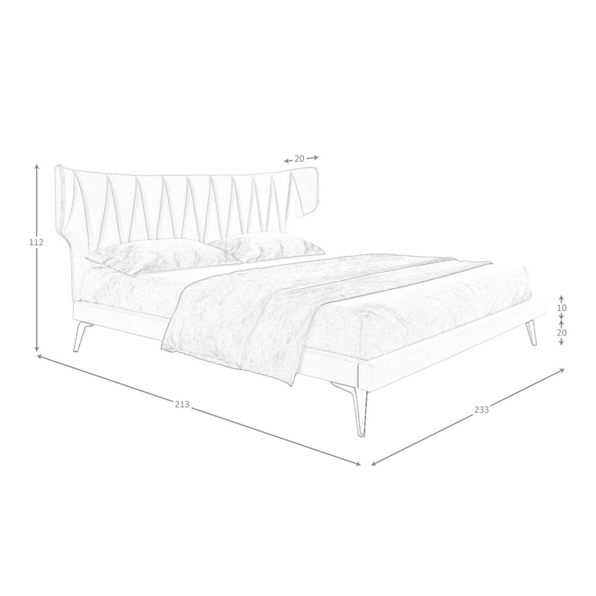 BETT Hellgraues Stoffbett 233/213/112 cm - Schwarz/Grau, Textil (180/200cm) - ANGEL CERDA