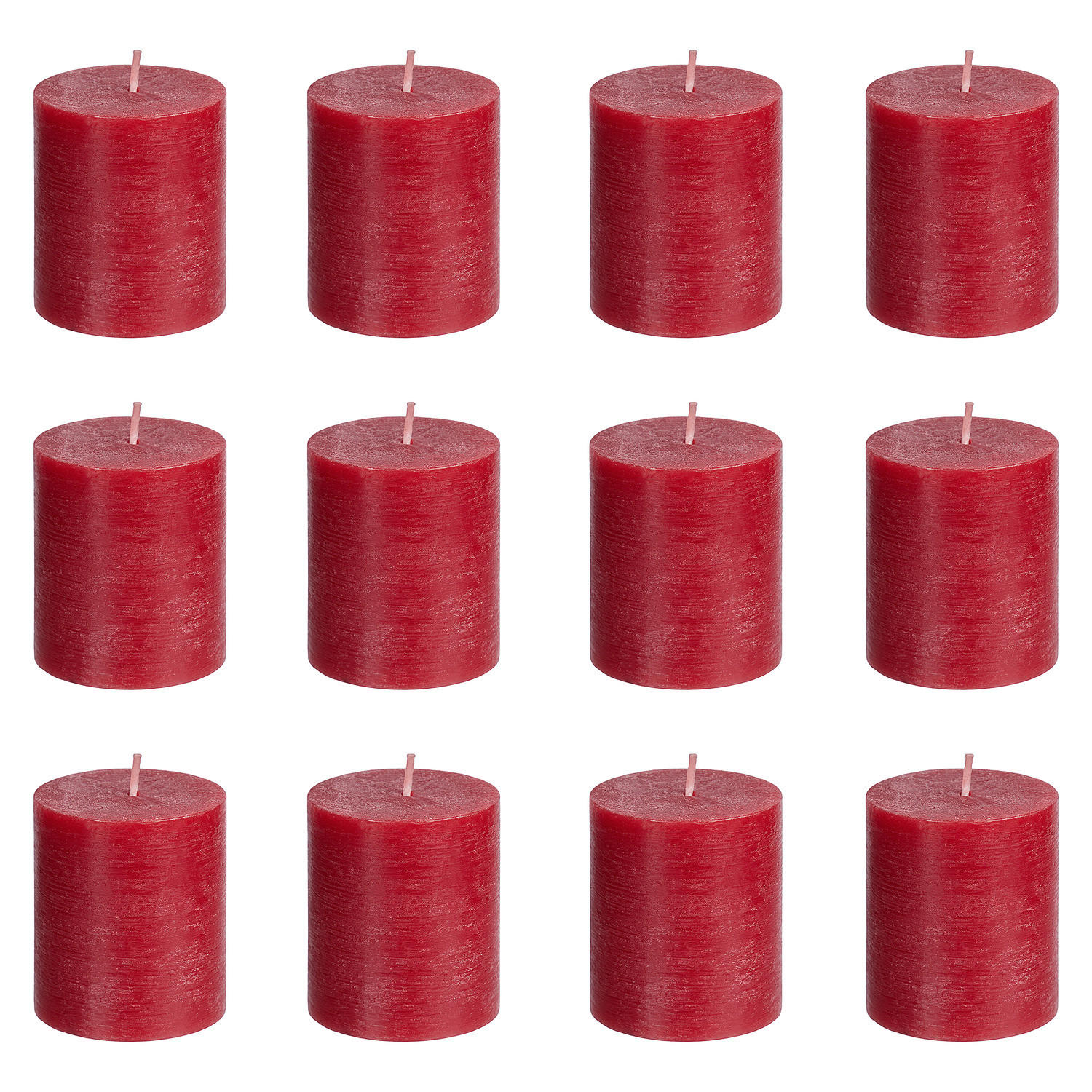 STUMPENKERZE (12er Set) Rustic - Rot, Paraffin (8cm) - BUTLERS