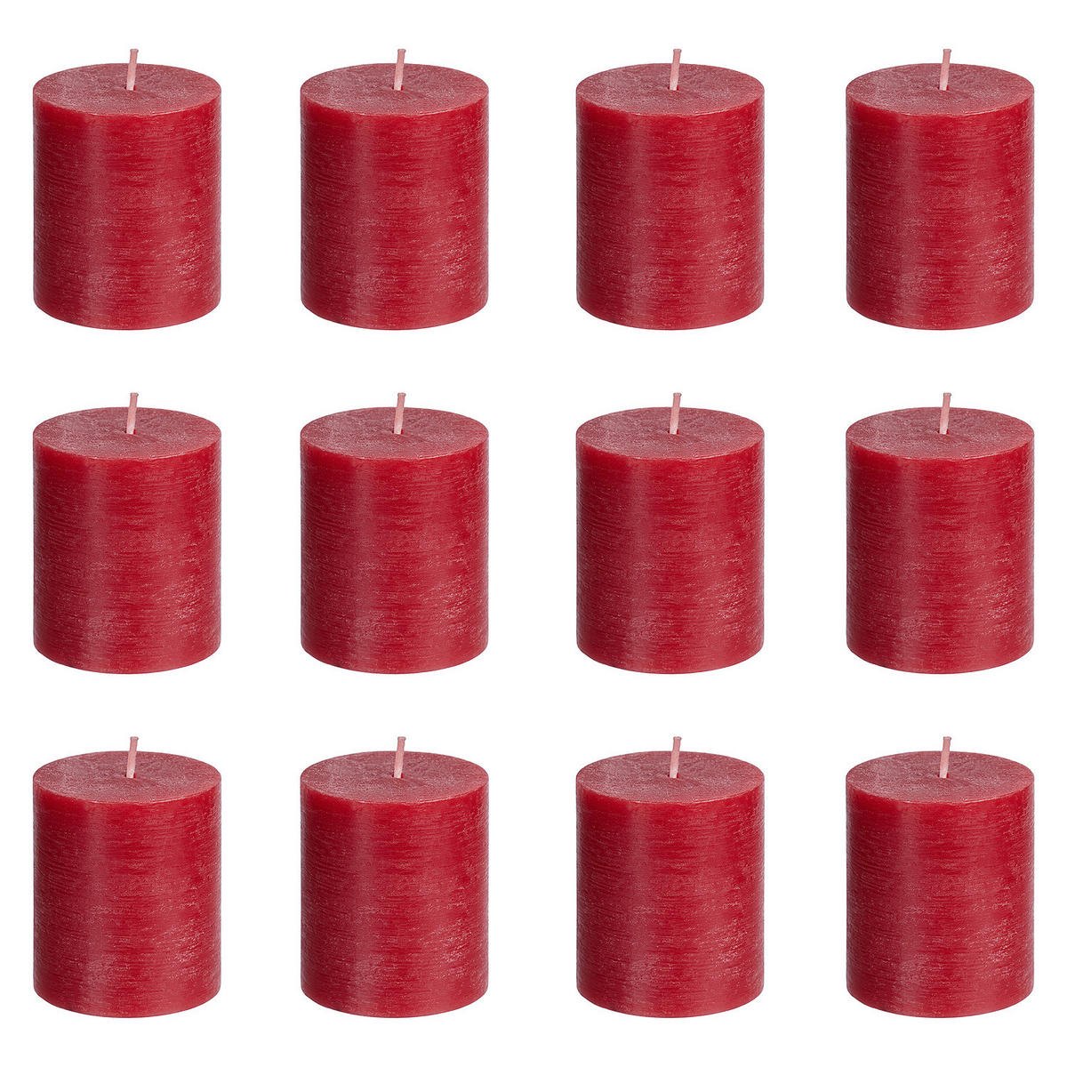 STUMPENKERZE (12er Set) Rustic - Rot, Paraffin (8cm) - BUTLERS