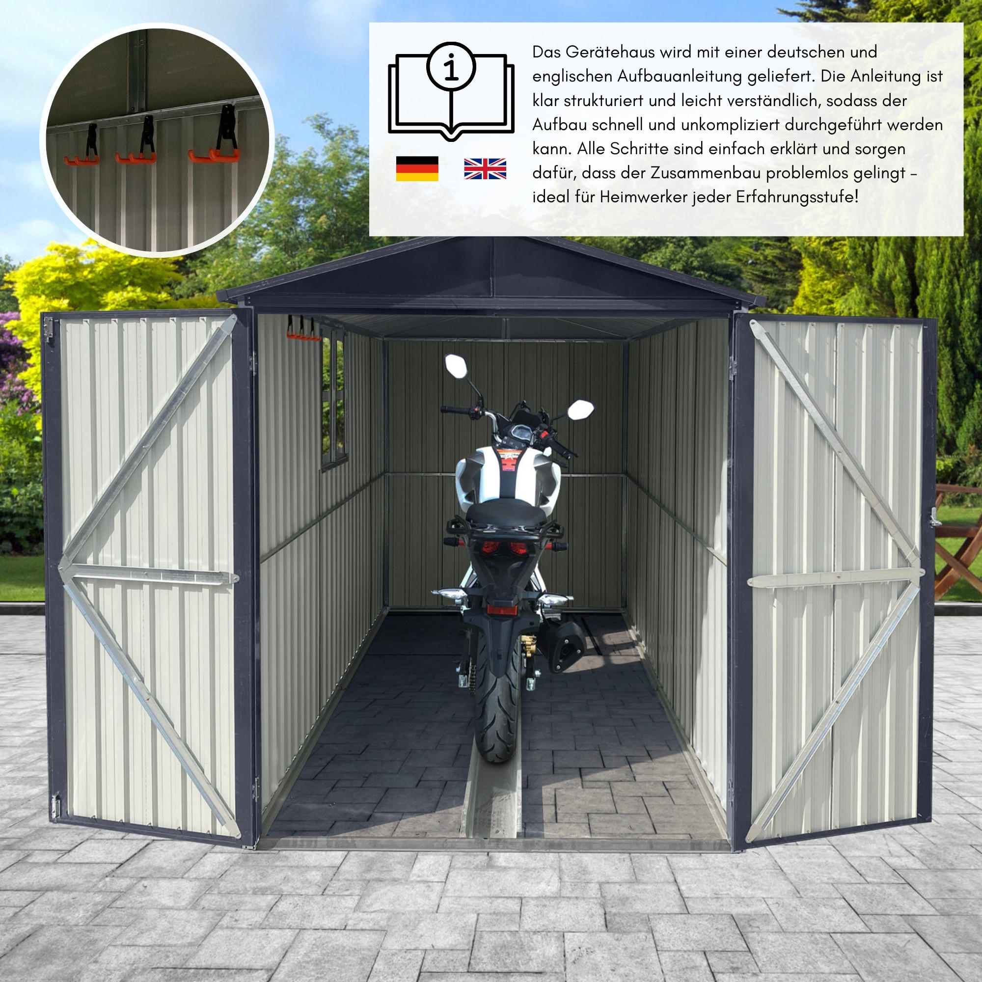 KLEINGARAGE Premium Motorradgarage 1er-Set - Anthrazit, Metall (169/161/296cm) - Albatros