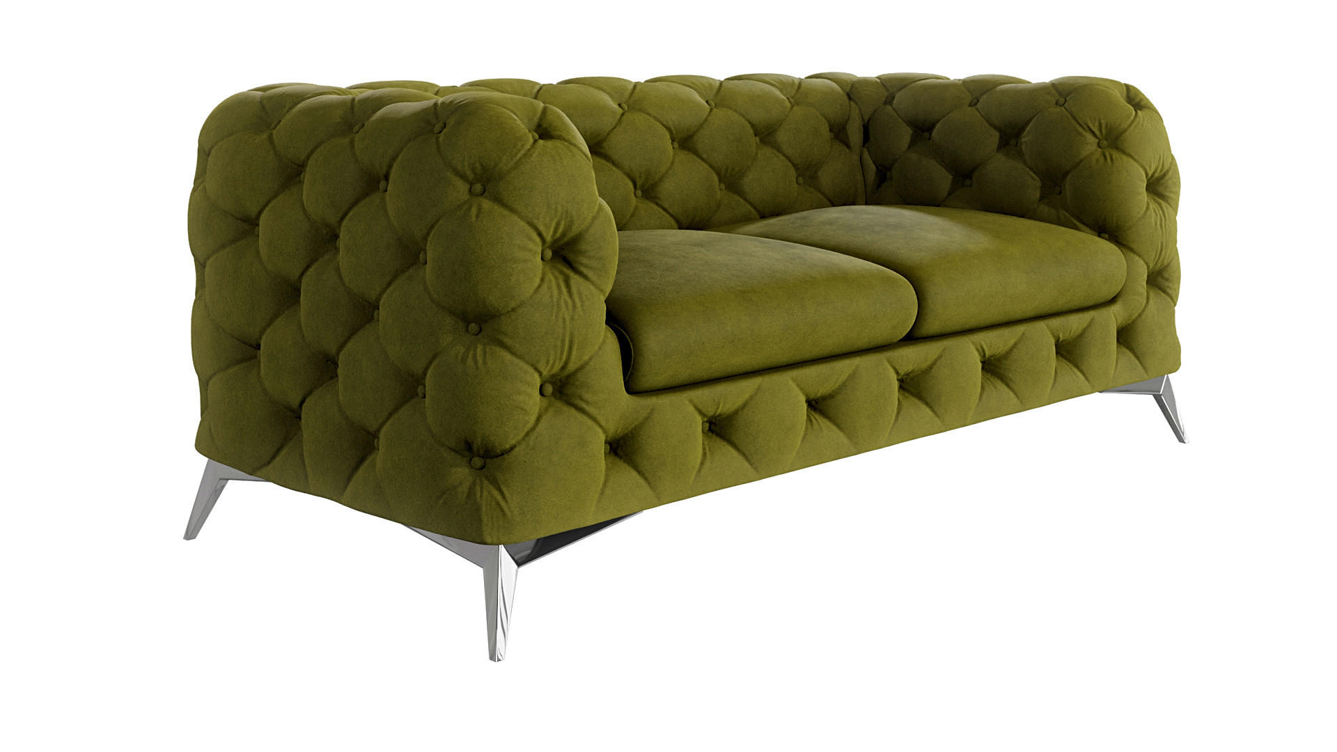CHESTERFIELD-SOFA 2-Sitzer Laura Olive Samt - Silberfarben/Olivgrün, Holz/Textil (185/75/100cm) - S-Style Möbel
