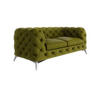 CHESTERFIELD-SOFA 2-Sitzer Laura Olive Samt - Silberfarben/Olivgrün, Holz/Textil (185/75/100cm) - S-Style Möbel