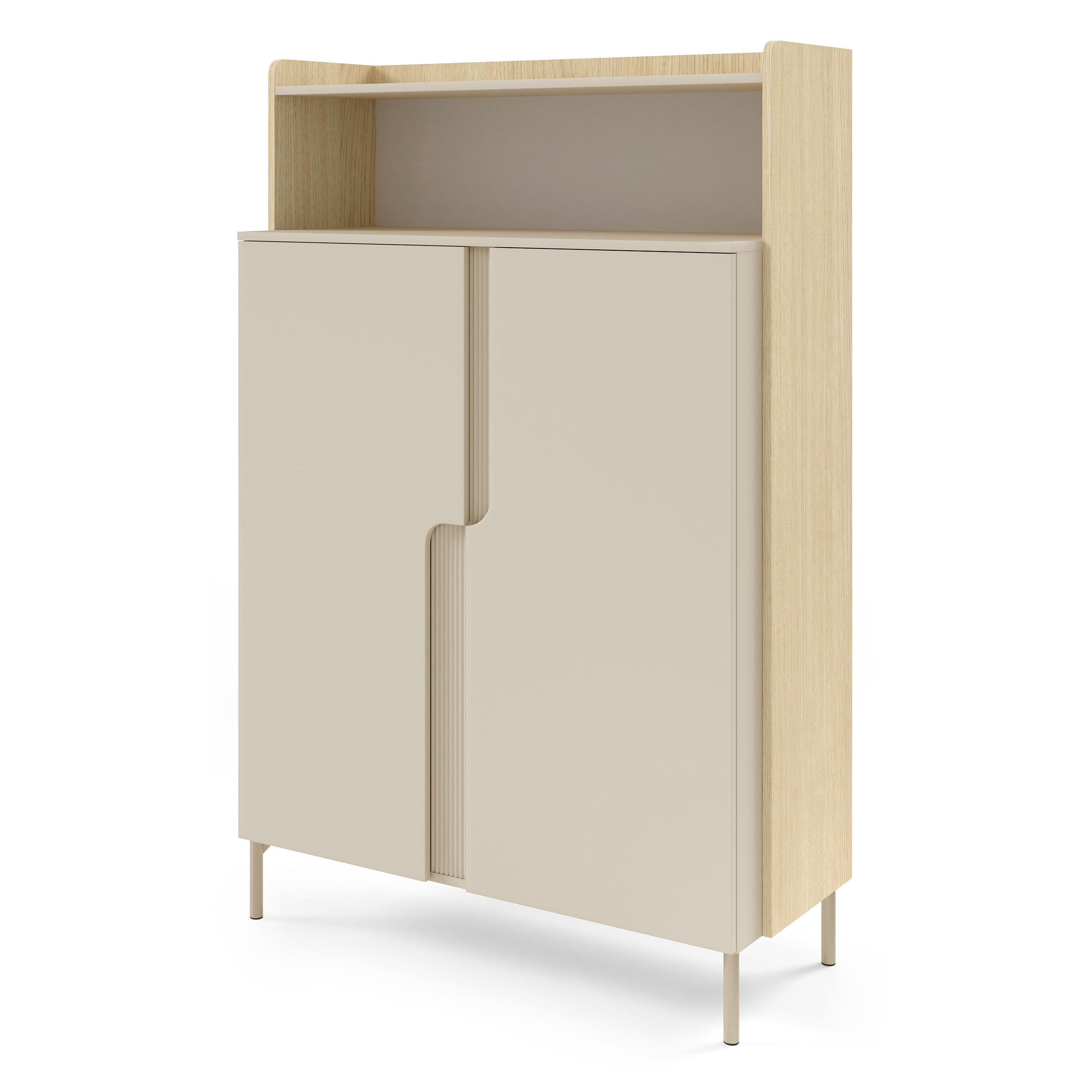 KOMMODE Positivo mit 2 Türen und offenem Regal, 103 cm, Mavelie-Eiche + Macadamia - Eichefarben, Holzwerkstoff (103/160/42cm) - Beautysofa