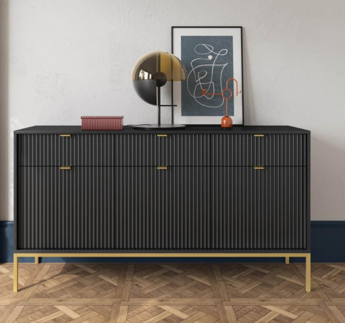 SIDEBOARD Schwarz NEW KSZ154 Geriffelt - Schwarz, Holzwerkstoff (154/83/39cm) - Sepro Meble