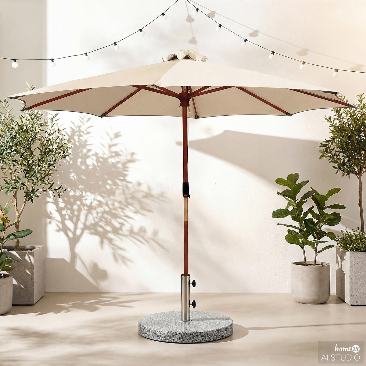 SONNENSCHIRM - Eukalyptus massiv / Polyester - Beige, Holz/Textil (300/300cm) - home24