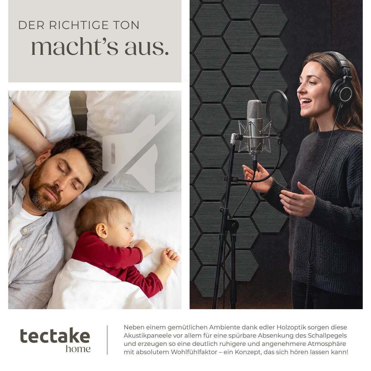AKUSTIKPANEELE Sonic Shield, je 76 x 62 x 1,8 cm, Größe flexibel anpassbar, Eiche schwarz - Schwarz, Holz (62/1.8/76cm) - tectake