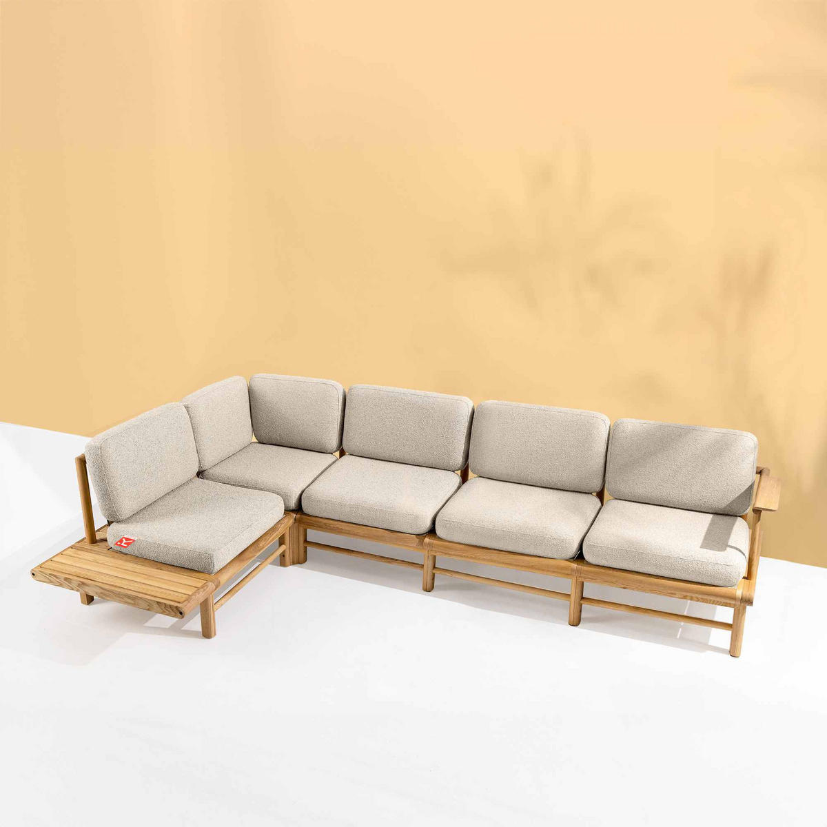 LOUNGESOFA ATREDA links - Creme, Holz/Textil (300/80/175cm) - KONSIMO®