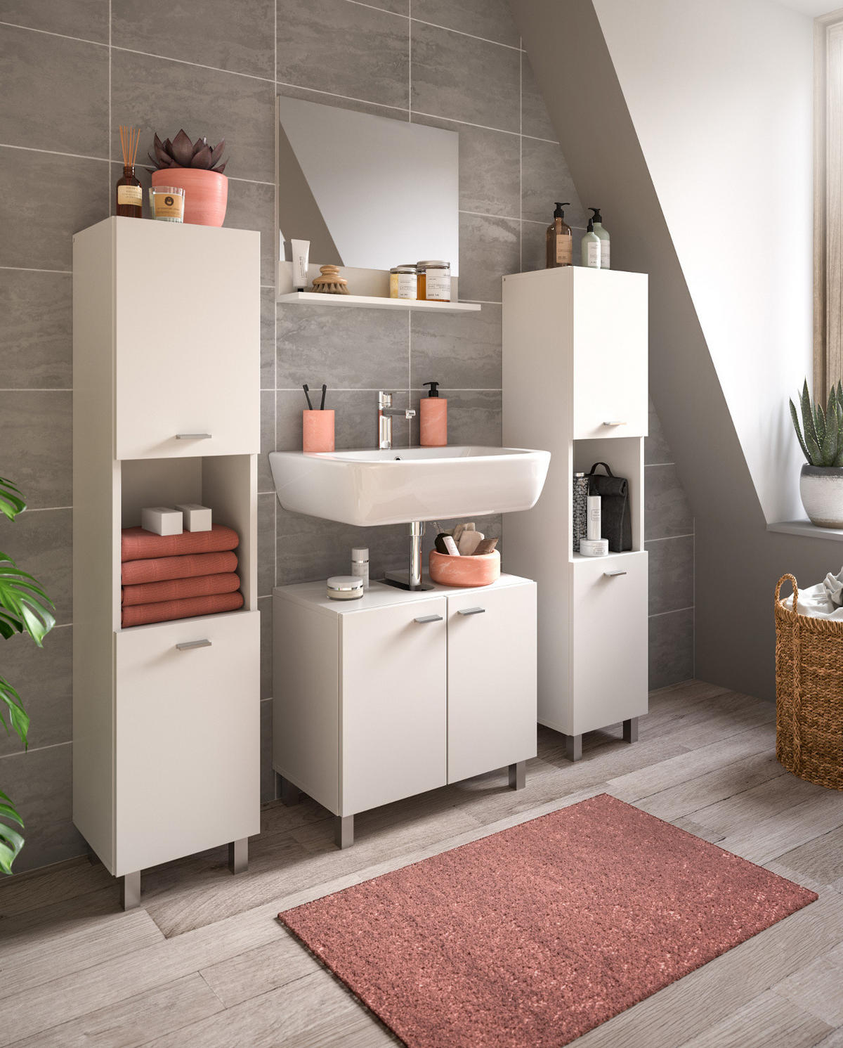 BADMÖBEL-SET weiß 4-teilig 140 cm, Kombination hängend oder stehend - Weiß, Glas/Holzwerkstoff (137/186/33cm) - Inn.Furn