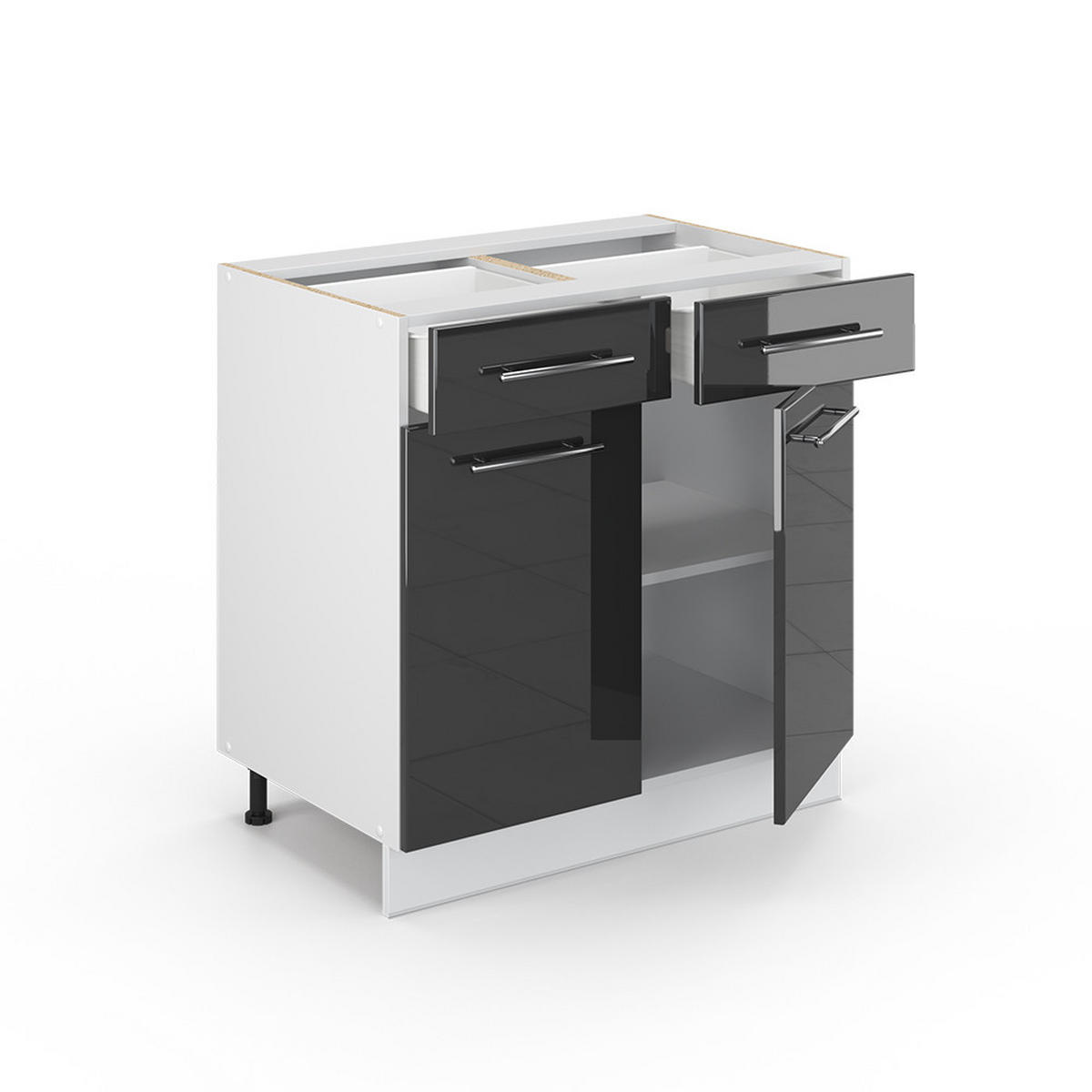 KÜCHENUNTERSCHRANK Fame-Line Anthrazit Hochglanz 80 cm, AP Marmor - Anthrazit/Weiß, Holzwerkstoff (80/82/60cm) - Vicco
