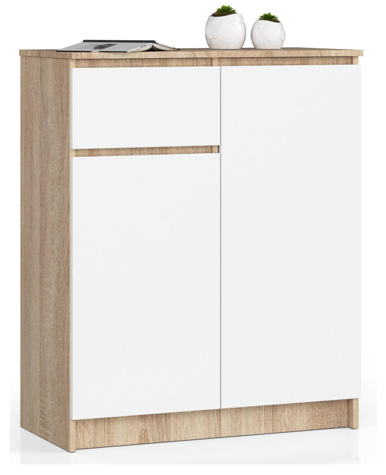 KOMMODE Sonoma Eiche, Weiß 80x40x99 cm - Weiß/Sonoma Eiche, Holzwerkstoff (80/99/40cm) - Akord