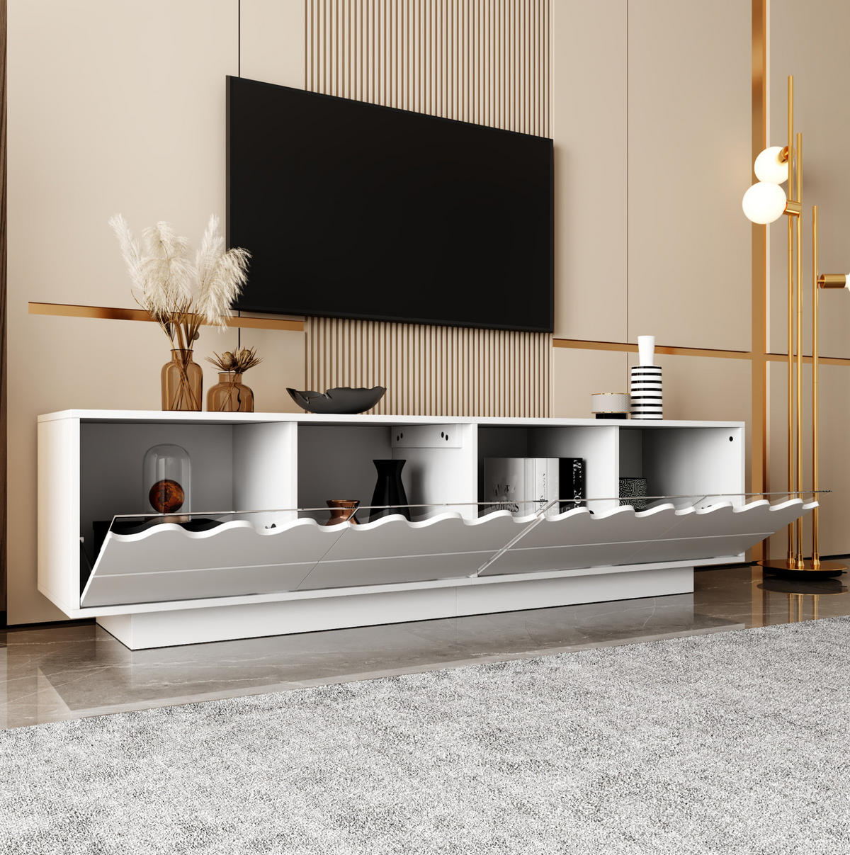 LOWBOARD 170/40/45 cm aus MDF und Spanplatte mit Wellen-Design Weiß - Weiß, Holzwerkstoff (170/40/45cm) - Modenvie