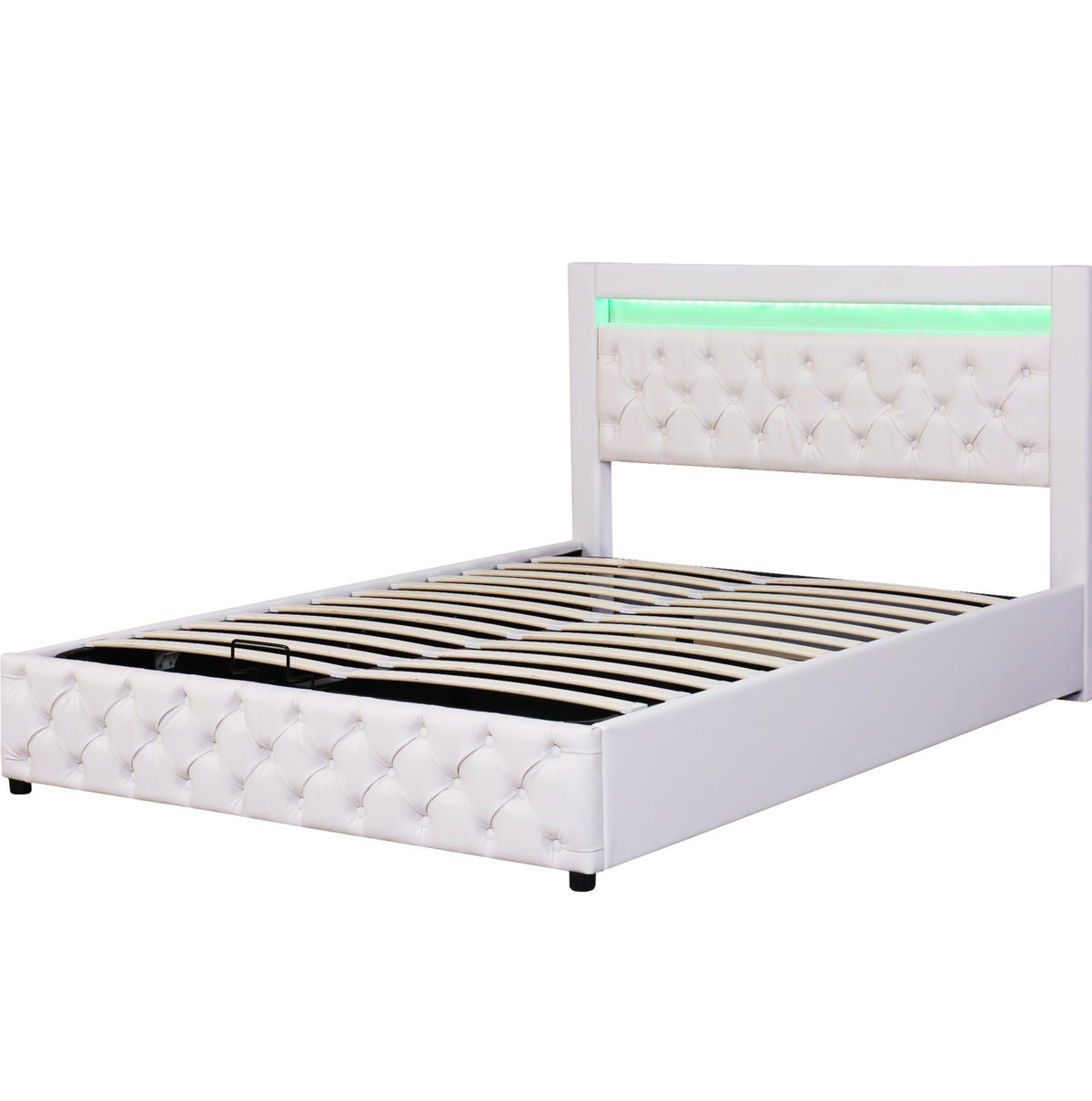 POLSTERBETT mit Bettkasten und LED 140x200 cm PU Weiß - Weiß, Metall (140/200cm) - Meubliv