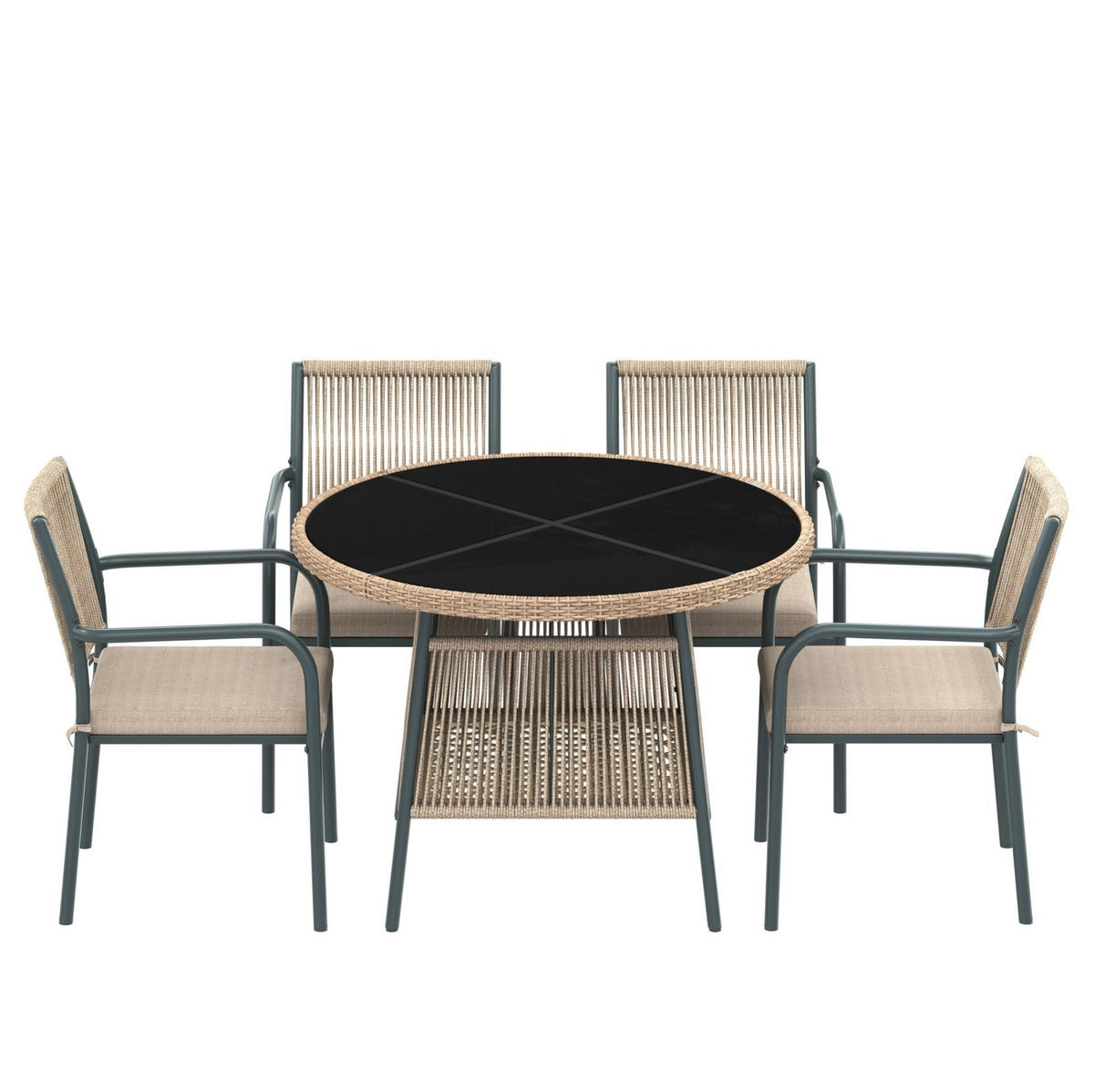 GARTENMÖBELSET 5-tlg. mit Rundtisch 110 cm und 4 Sesseln Grau - Grau, Metall - Beauniv