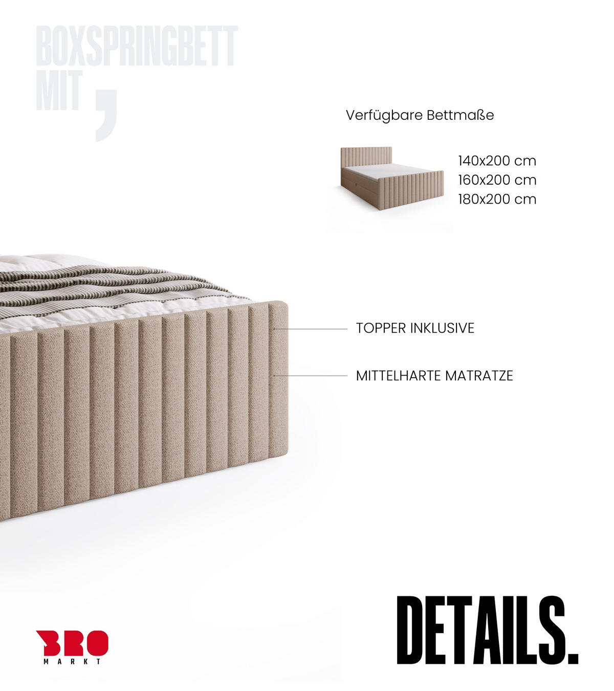 BOXSPRINGBETT Dream Duo mit Topper 140/200 Creme - Creme, Kunststoff (140/200cm) - Bromarkt