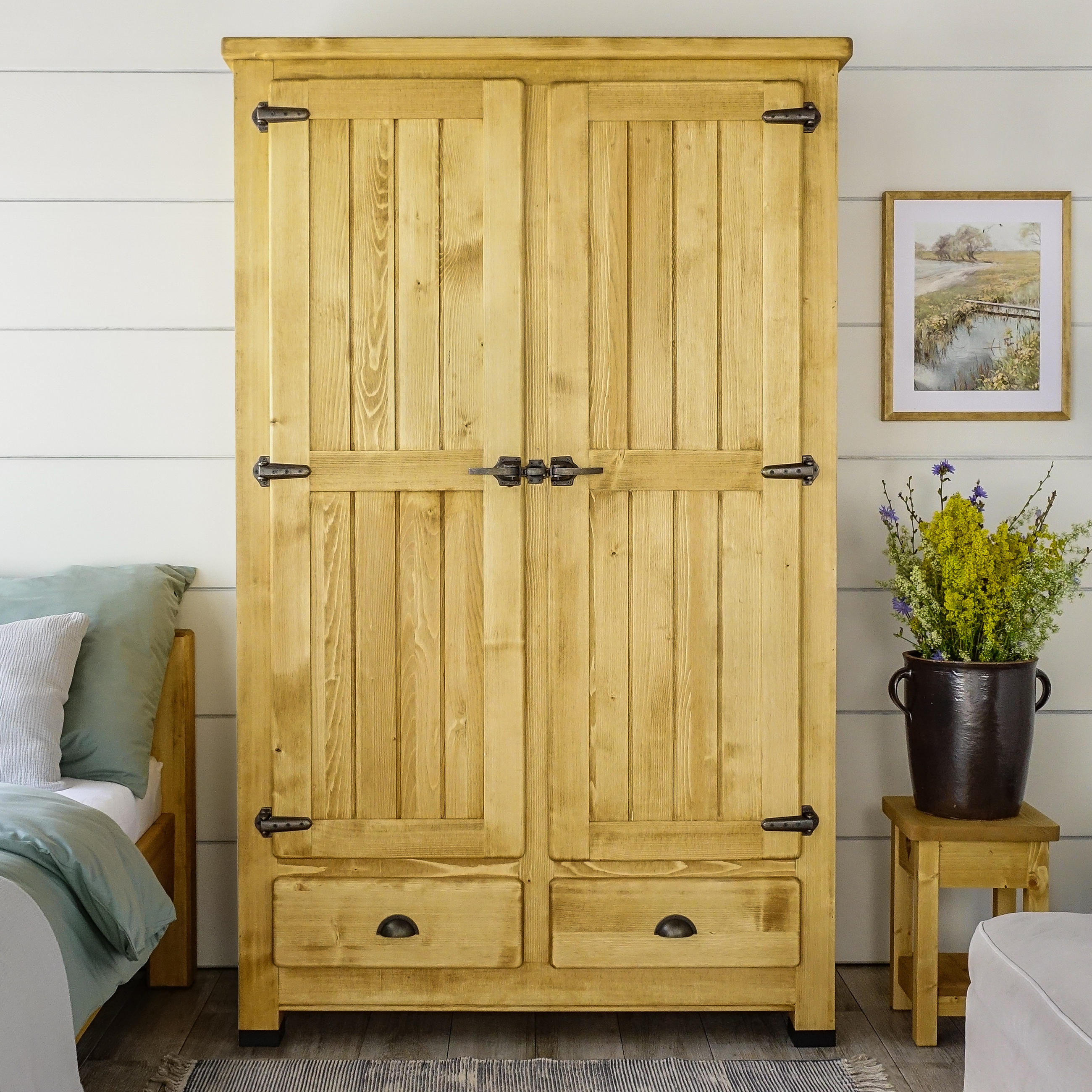 KLEIDERSCHRANK aus Massivholz VINTAGE - Honig, Holz (125/200/56cm) - Seart