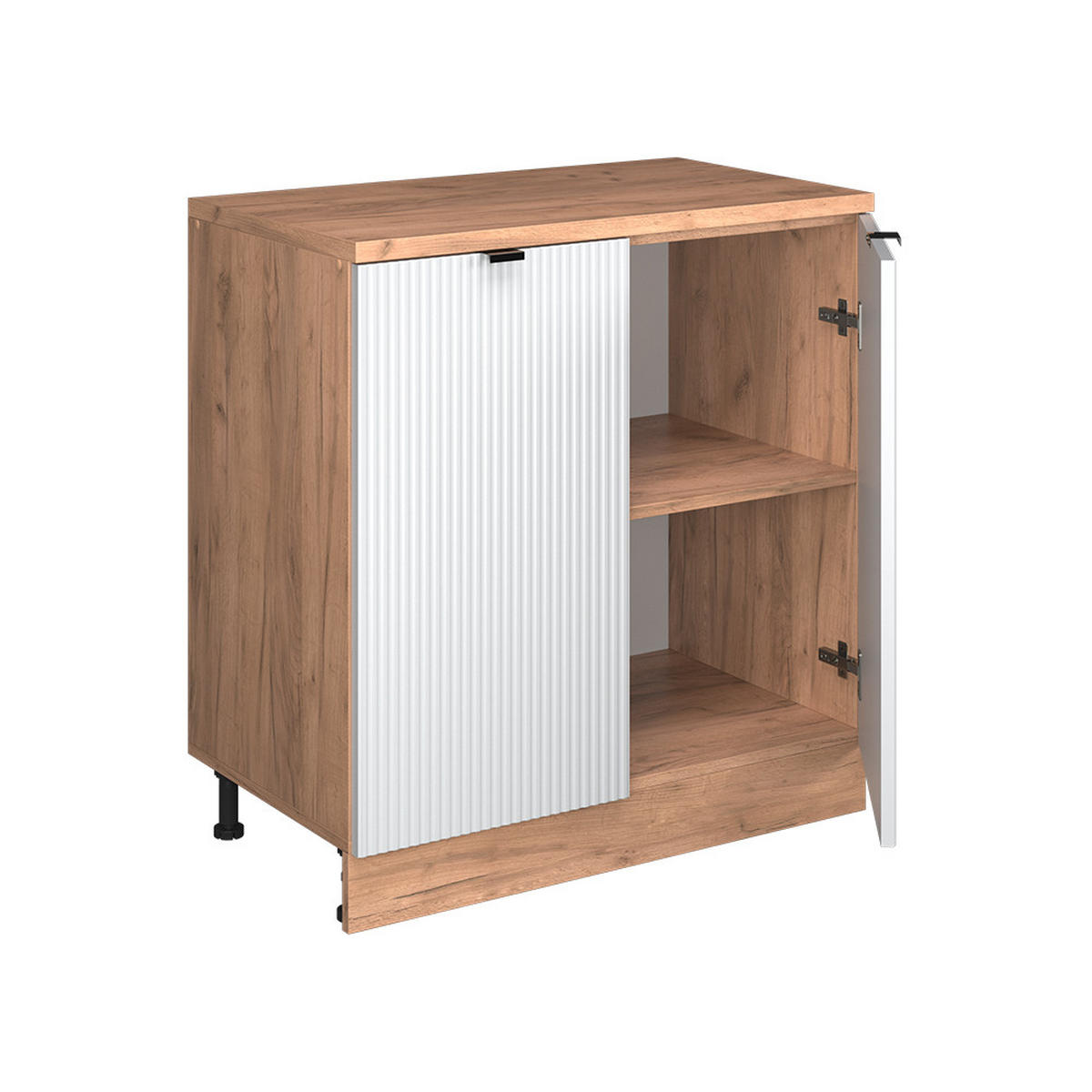 KUHINJSKA OMARA ZA POŠEVNE STREHE R-Line, Belo valovanje, 80 cm brez naklona z 2 vrati - bela/medeni hrast, leseni material (80/83.8/46cm) - Vicco