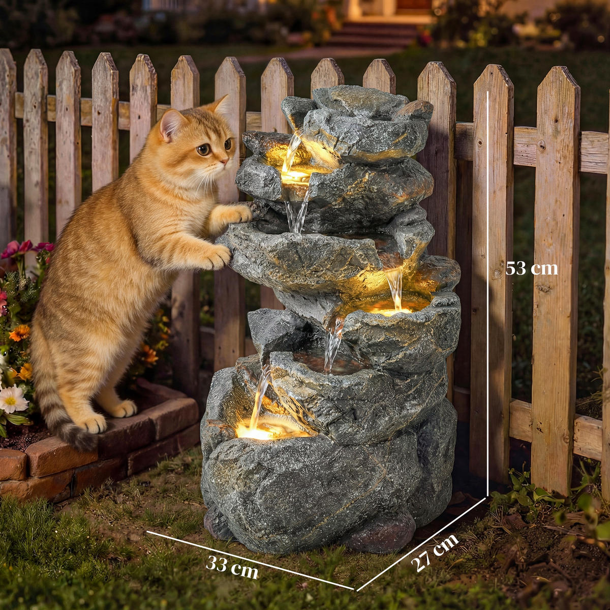 GARTENBRUNNEN DE-18870 6-stufige Kaskade mit LED Grau - Grau, Kunststoff (33/27/53cm) - ComfortXL