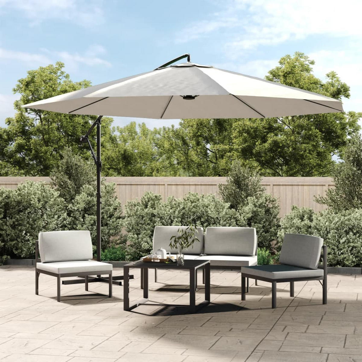 SONNENSCHIRM rund MARC 350cm Sandweiß | UV-Schutz, Kurbelsystem | Ampelschirm rund - Sandfarben, Metall (350/350cm) - DELUKE