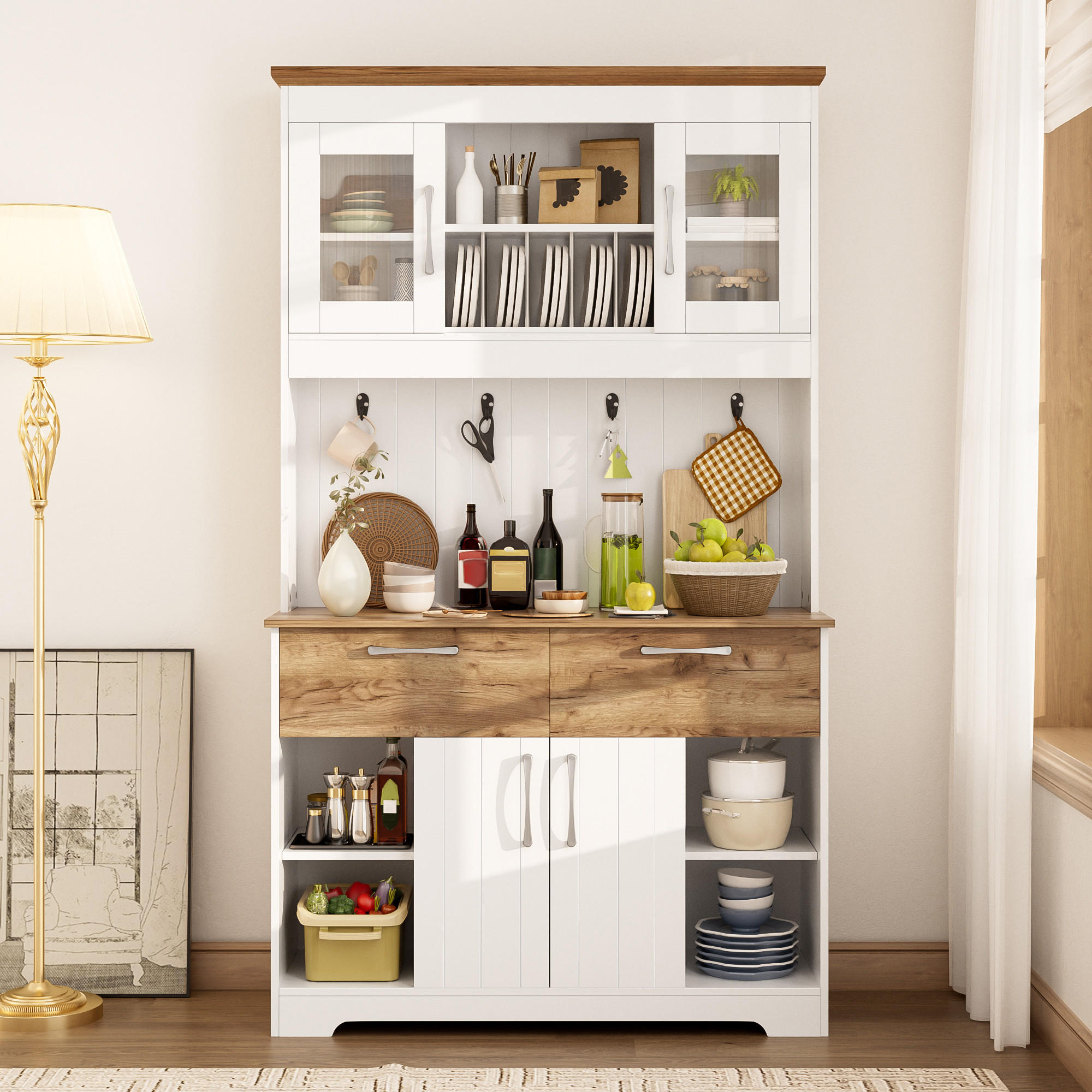 KÜCHENSCHRANK 106x39x176 cm Buffet Stauraum - Naturfarben, Holzwerkstoff (106/176.5/39cm) - Fortuna Lai